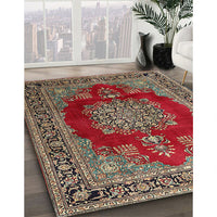 Traditional Saffron Red Medallion Rug, tr1079