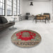 Round Machine Washable Traditional Saffron Red Rug in a Office, wshtr1079