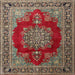 Square Traditional Saffron Red Medallion Rug, tr1079