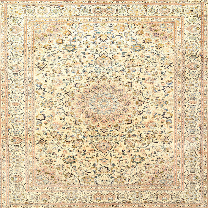 Round Machine Washable Traditional Gold Rug, wshtr1080