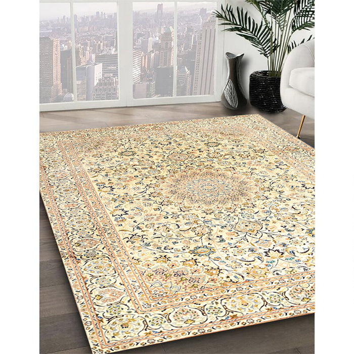 Traditional Golden Blonde Gold Medallion Rug in Family Room, tr1080