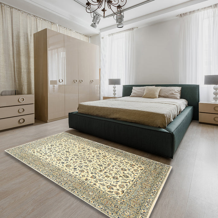 Traditional Dark Almond Brown Persian Rug in a Bedroom, tr1081