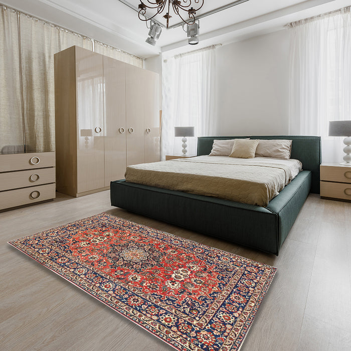Traditional Brown Red Medallion Rug in a Bedroom, tr1083