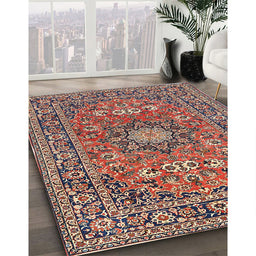 Traditional Brown Red Medallion Rug in Family Room, tr1083