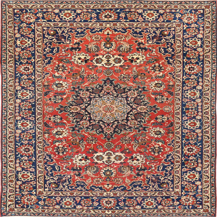 Square Traditional Brown Red Medallion Rug, tr1083