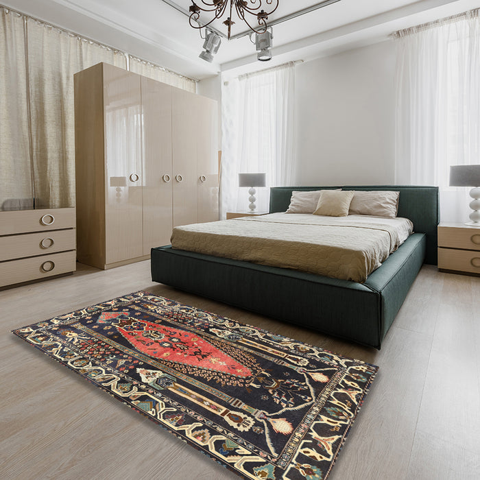 Traditional Bakers Brown Medallion Rug in a Bedroom, tr1085