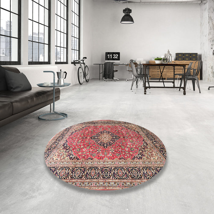 Round Machine Washable Traditional Brown Red Rug in a Office, wshtr1087