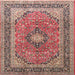 Round Machine Washable Traditional Brown Red Rug, wshtr1087