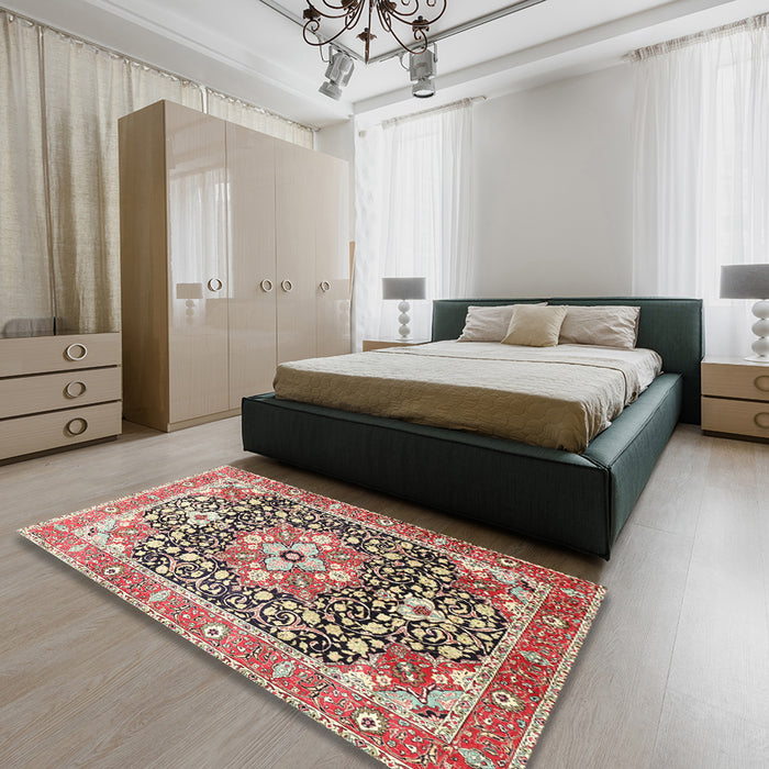 Machine Washable Traditional Brown Rug in a Bedroom, wshtr1088