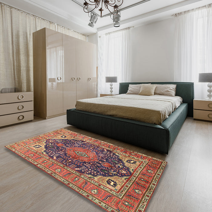 Machine Washable Traditional Fire Brick Red Rug in a Bedroom, wshtr1089