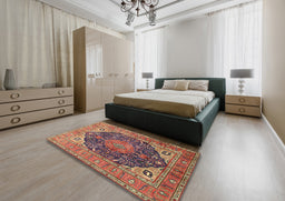 Traditional Fire Brick Red Medallion Rug in a Bedroom, tr1089