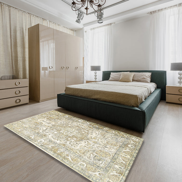 Machine Washable Traditional Camel Brown Rug in a Bedroom, wshtr1090