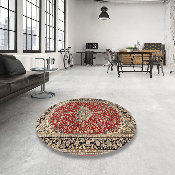 Round Machine Washable Traditional Vermilion Red Rug in a Office, wshtr1092