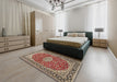 Machine Washable Traditional Vermilion Red Rug in a Bedroom, wshtr1092