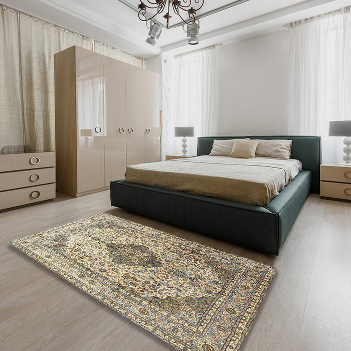 Machine Washable Traditional Brown Rug in a Bedroom, wshtr1093