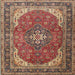 Round Machine Washable Traditional Saffron Red Rug, wshtr1096