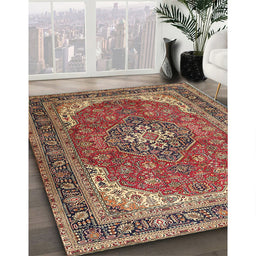 Machine Washable Traditional Saffron Red Rug in a Family Room, wshtr1096