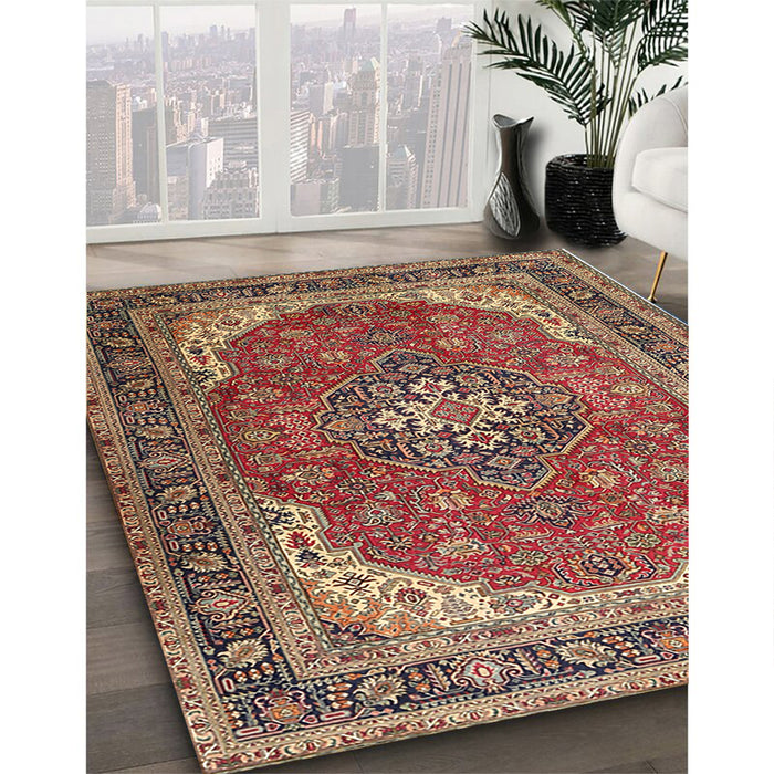 Machine Washable Traditional Saffron Red Rug in a Family Room, wshtr1096