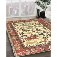 Traditional Brown Gold Animal Rug, tr1097