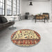 Round Machine Washable Traditional Brown Gold Rug in a Office, wshtr1097