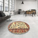 Round Traditional Brown Gold Animal Rug in a Office, tr1097