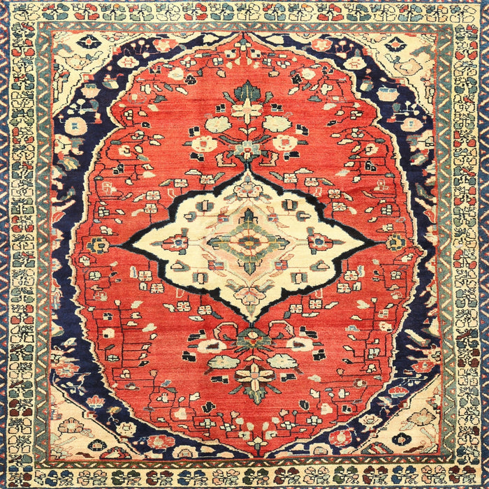 Square Traditional Fire Brick Red Medallion Rug, tr1098