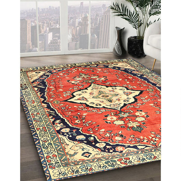 Traditional Fire Brick Red Medallion Rug in Family Room, tr1098
