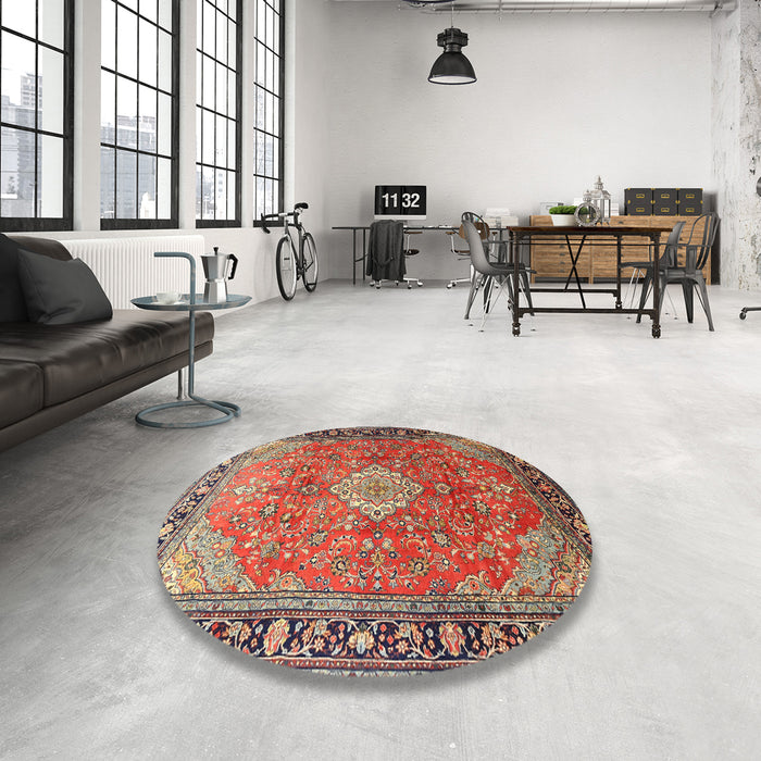 Round Machine Washable Traditional Camel Brown Rug in a Office, wshtr1099