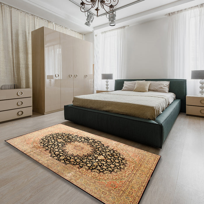 Machine Washable Traditional Saddle Brown Rug in a Bedroom, wshtr10