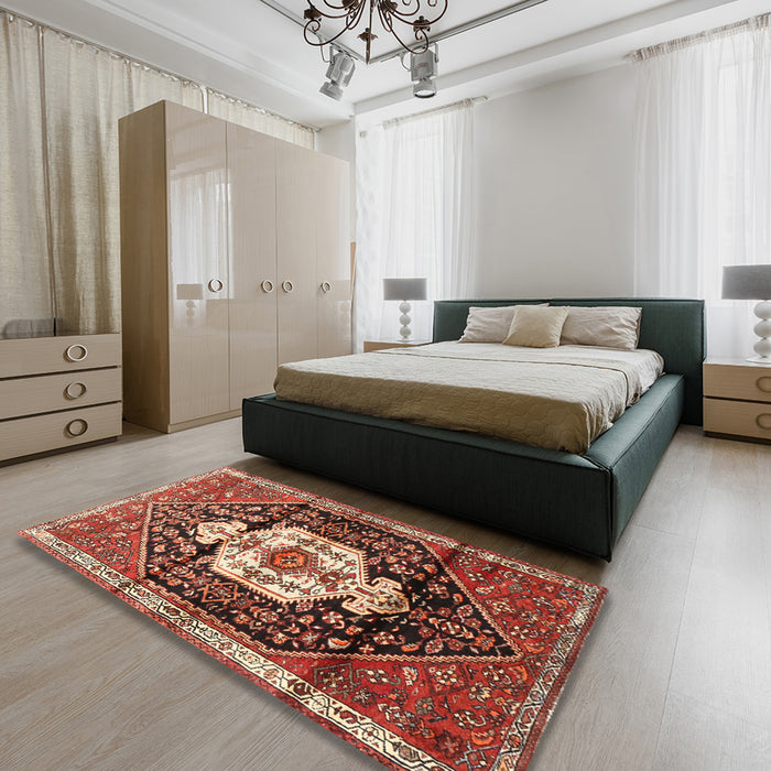 Traditional Saffron Red Persian Rug in a Bedroom, tr1100