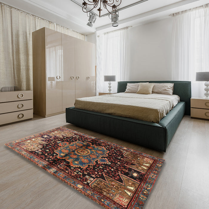 Machine Washable Traditional Dark Gold Brown Rug in a Bedroom, wshtr1104