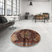 Round Machine Washable Traditional Dark Gold Brown Rug in a Office, wshtr1104