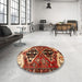 Round Machine Washable Traditional Saffron Red Rug in a Office, wshtr1105