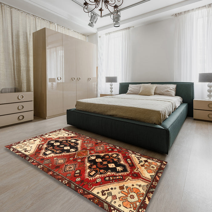 Machine Washable Traditional Saffron Red Rug in a Bedroom, wshtr1105