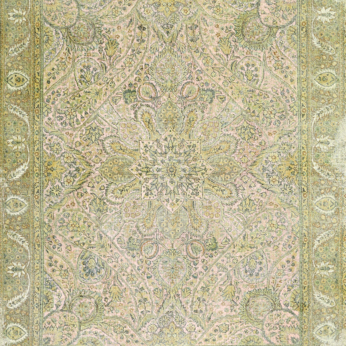 Machine Washable Traditional Brass Green Rug, wshtr1106