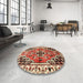 Round Traditional Red Persian Rug in a Office, tr1108