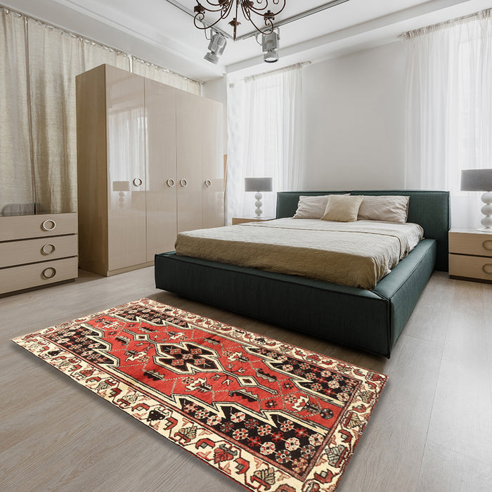 Machine Washable Traditional Tomato Red Rug in a Bedroom, wshtr1108