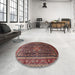 Round Traditional Orange Salmon Pink Persian Rug in a Office, tr1117