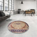 Round Machine Washable Traditional Chestnut Brown Rug in a Office, wshtr1118