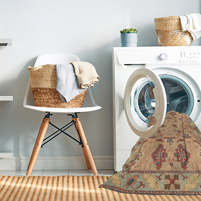 Machine Washable Traditional Rust Pink Rug in a Washing Machine, wshtr1119