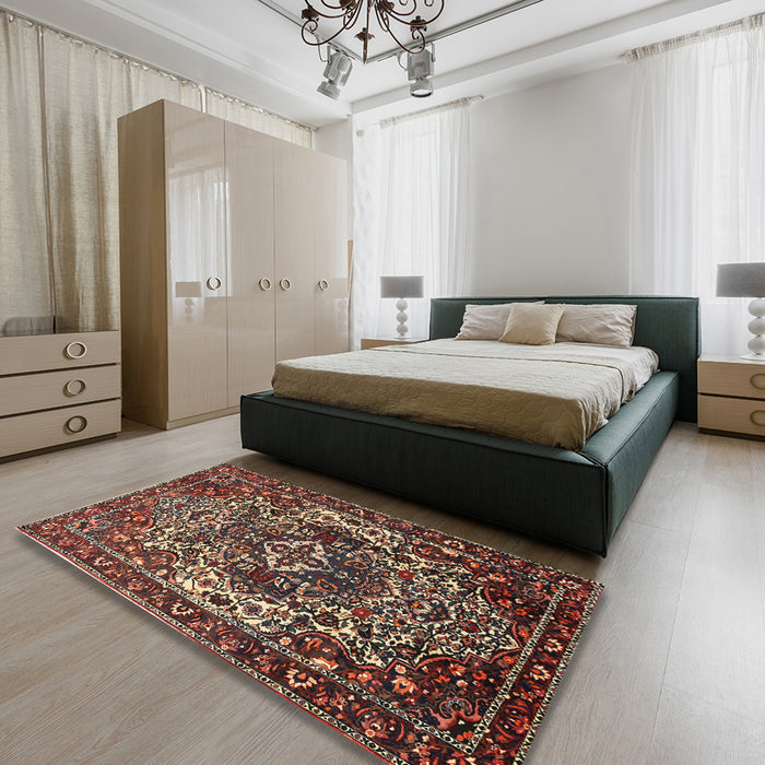 Machine Washable Traditional Dark Almond Brown Rug in a Bedroom, wshtr1123