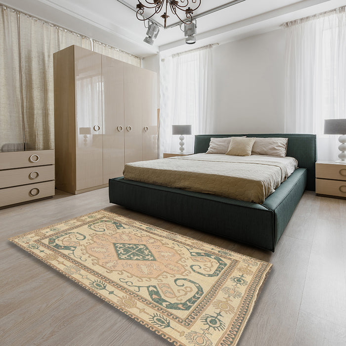 Traditional Orange Brown Persian Rug in a Bedroom, tr1125
