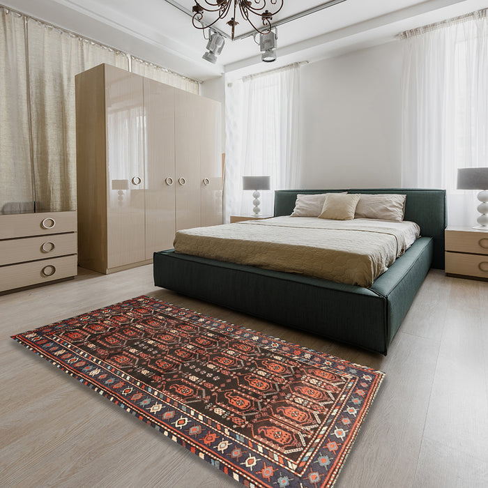 Machine Washable Traditional Bakers Brown Rug in a Bedroom, wshtr1127