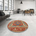 Round Machine Washable Traditional Brass Green Rug in a Office, wshtr1128