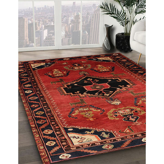 Machine Washable Traditional Dark Sienna Brown Rug in a Family Room, wshtr112