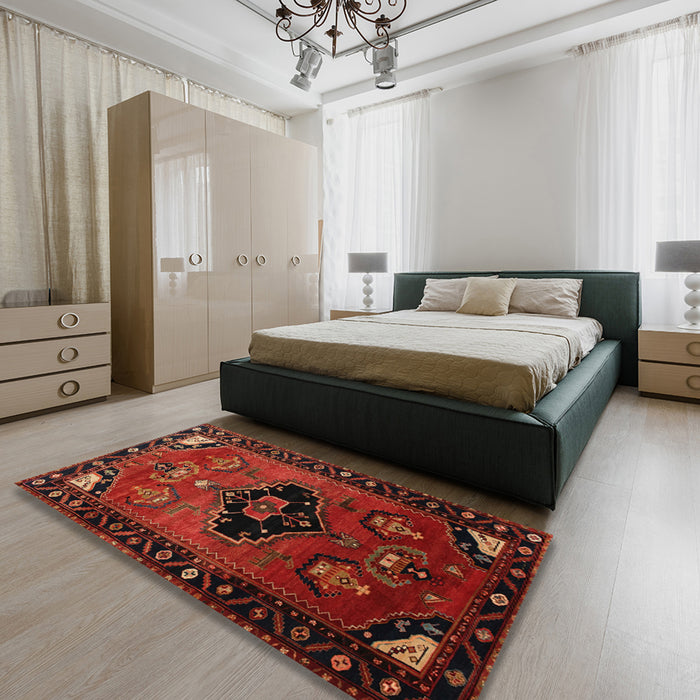 Machine Washable Traditional Dark Sienna Brown Rug in a Bedroom, wshtr112