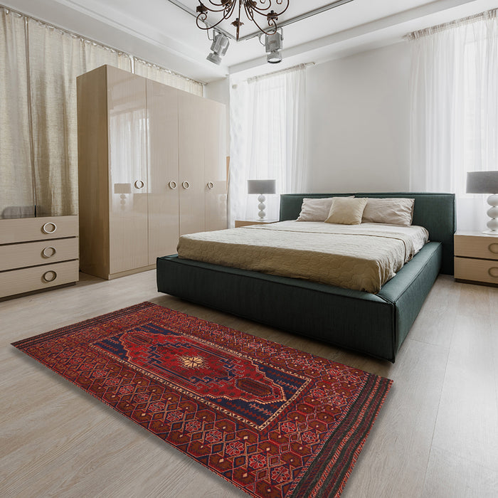 Traditional Chestnut Brown Persian Rug in a Bedroom, tr1133