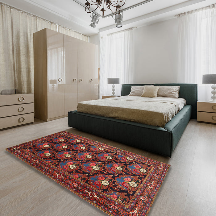Machine Washable Traditional Sienna Brown Rug in a Bedroom, wshtr1138