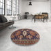 Round Traditional Orange Salmon Pink Persian Rug in a Office, tr1140