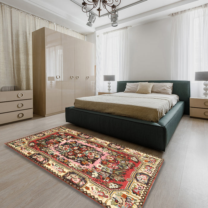 Machine Washable Traditional Saffron Red Rug in a Bedroom, wshtr1141